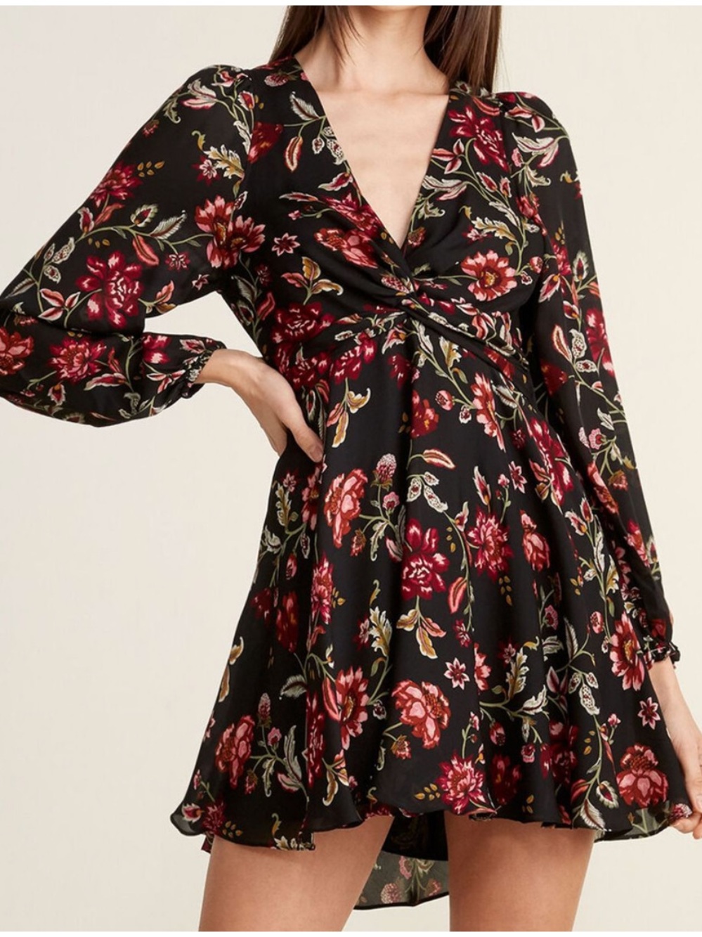 A.L.C. Annette Silk Floral Mini Dress V-Neck Long Sleeve Flowy Boho Casual Sz 0